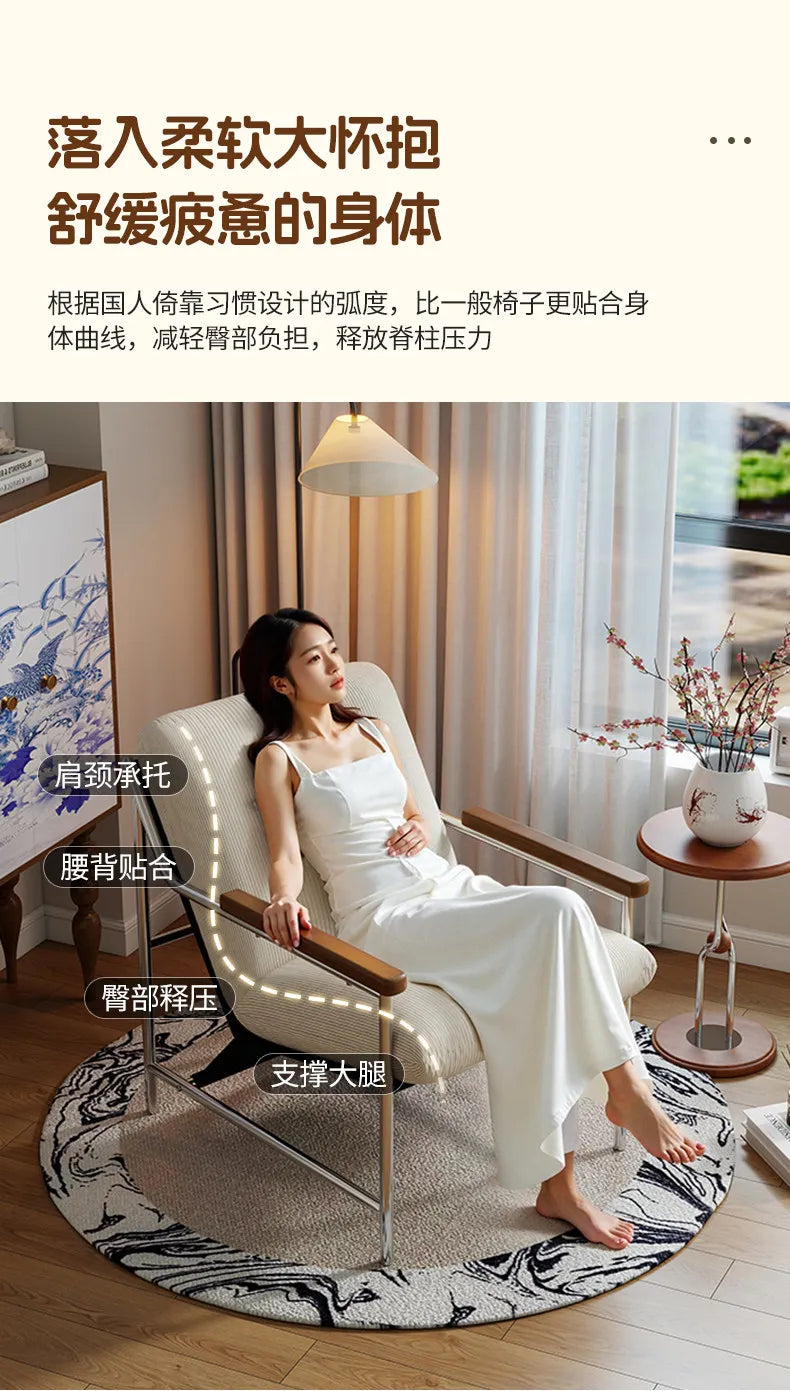 Modern Luxury Cream Fabric Lounge Chair, Comfy Designer Single Sofa Accent Chair for Living Room Bedroom Balcony HotelGuesthouse