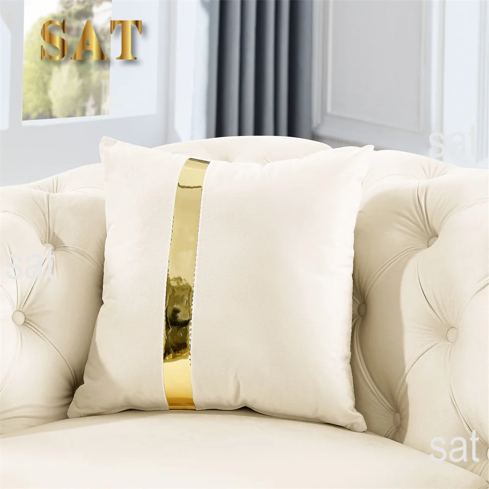 #￥Custom Velvet Button Tufted Sofa Couch with 2 Pillows 3 Seater Luxury Chesterfield Sofa Set with Gold Stainless Steel Accents
