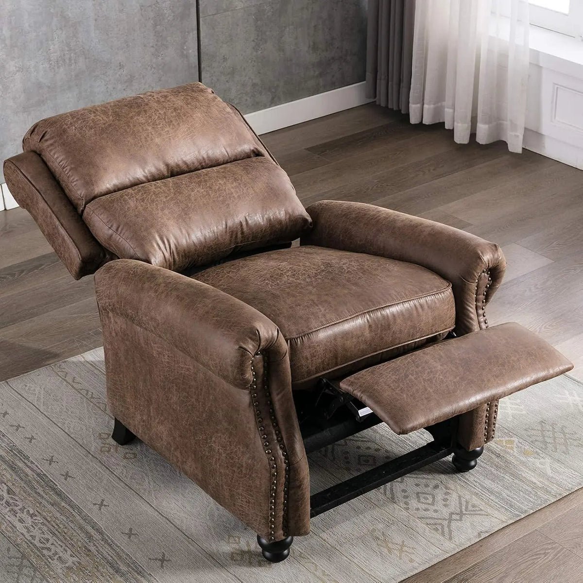 Faux Leather Pushback Recliner Chair with Rivet Decoration Single Sofa Accent for Living Room, Customized