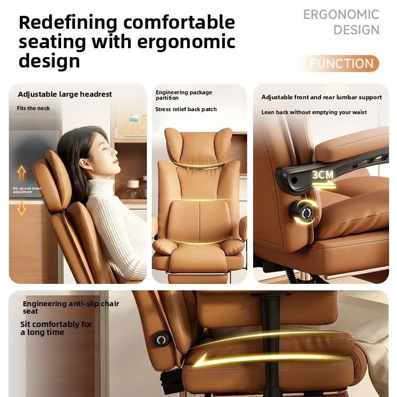 Ergonomic Leather Office Chair with High Backrest Recline Lumbar Support Executive Desk Chair Gaming Ready Comfort Furniture