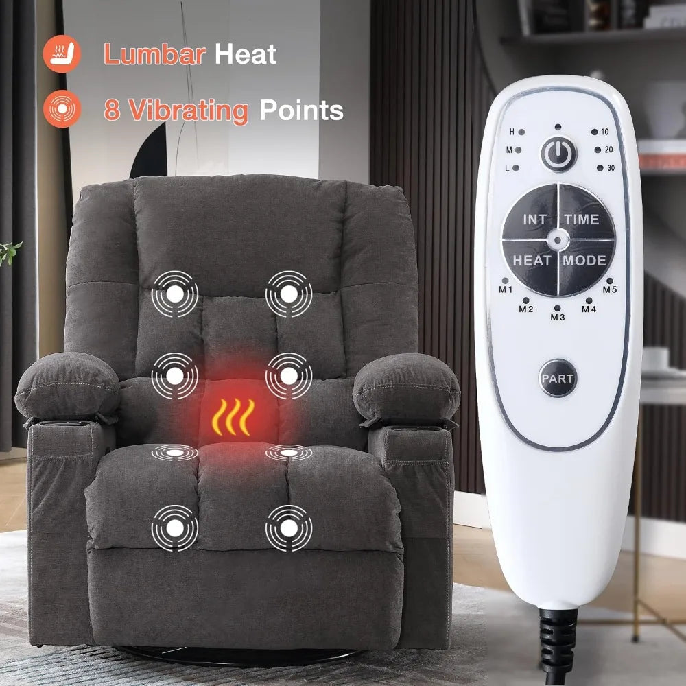 Massage Swivel Recliner Chair with Vibration Massage and Lumbar Heating for Adults,Oversized Rocker Recliner Single Sofa