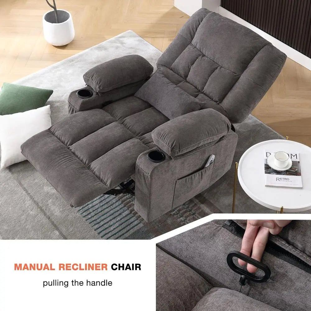 Massage Swivel Recliner Chair with Vibration Massage and Lumbar Heating for Adults, Oversized Rocker Recliner Sofa with Side Poc