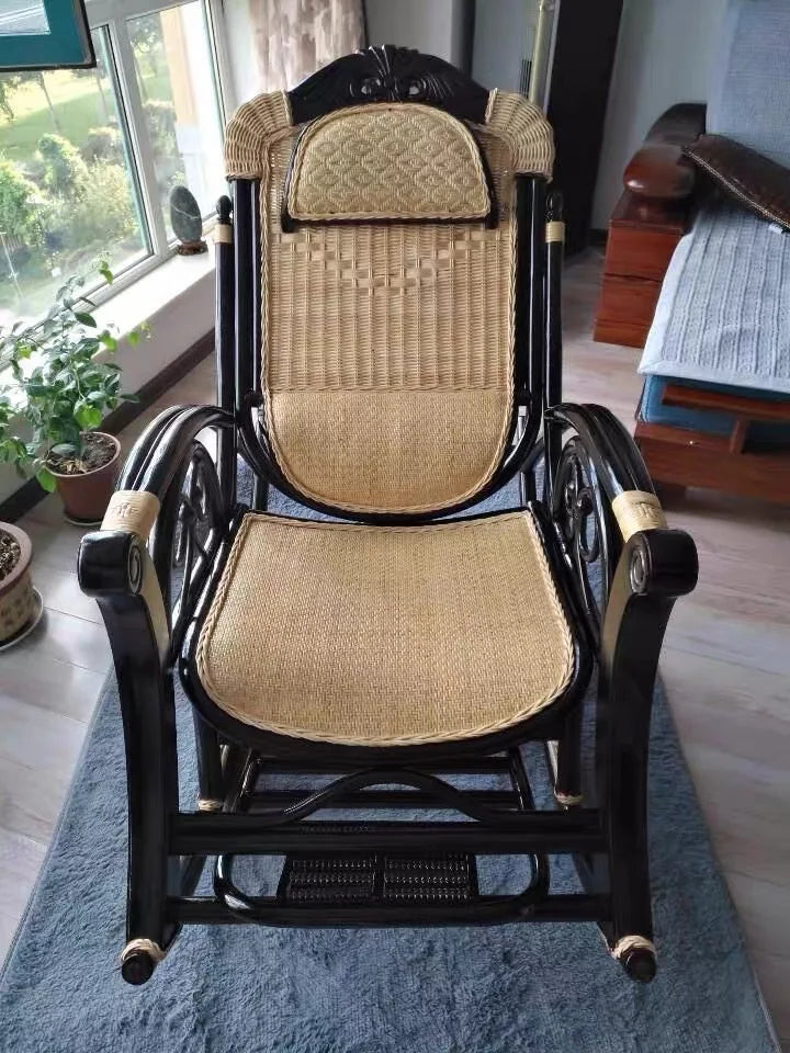 CZ Rocking Chair Hanging Basket Natural Real Rattan Plant Woven Relaxing Leisure Recliner