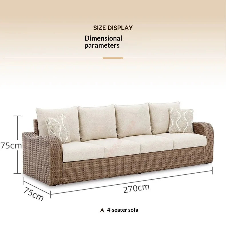 Outdoor PE Rattan Sofa Table Set, Waterproof Sun‑Resistant Patio Furniture for Garden, Balcony and Backyard Leisure Use