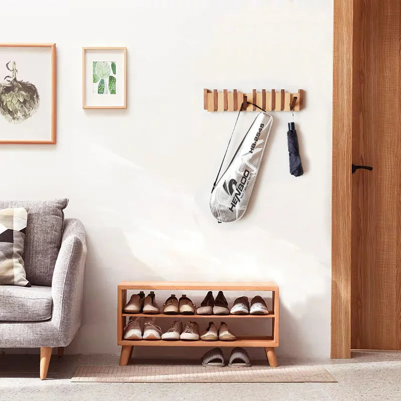 Walnut Wood Coat Rack Hook Wall-Mounted Hidden Decoration Hook Hanger Foldable Bedroom Closets Wooden Wall Shelf Home Decor