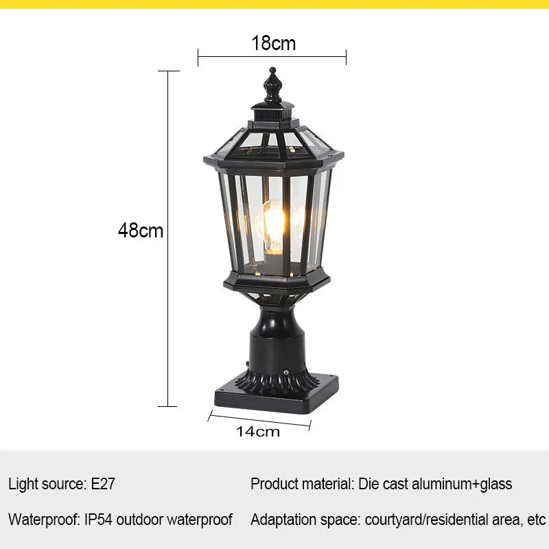 Waterproof Gold Garden Landscape Column Light Outdoor Door Post Porch Light with Glass for Villa Decor