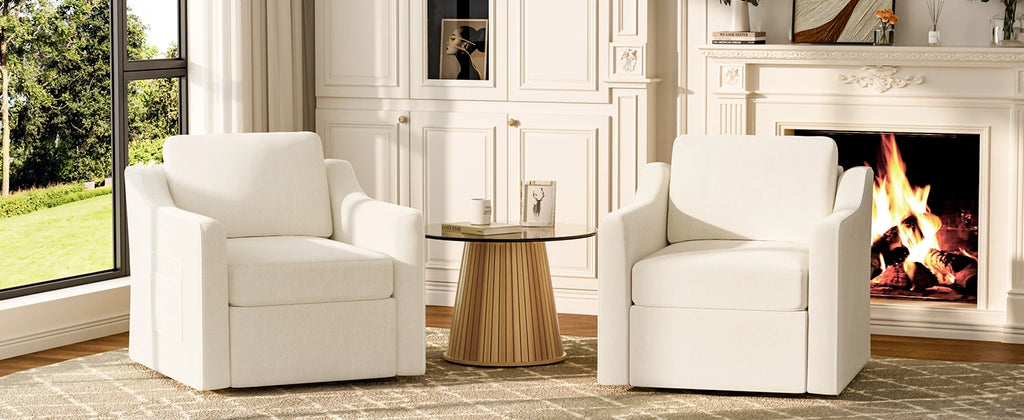 360° Swivel Accent Chair Set of 2, Large Comfy Reading Chairs, Accent Square Single-seat Armchair Upholstered Sofa