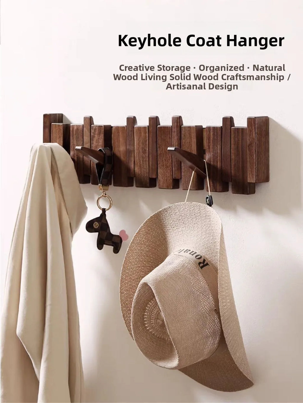 Modern mat Real Wood Pine Key Ra Entrance lway Walnut Door Ba Coat Hook Russian Origin Non-Piercing Installation