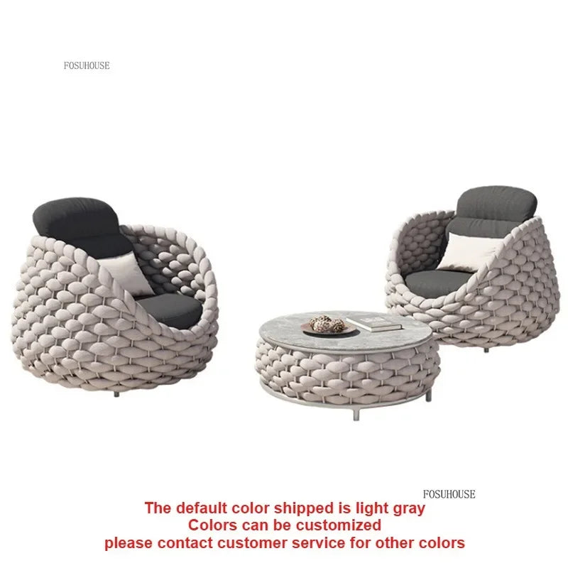 Aluminum Alloy Sofa Set Outdoor Modern Villa Courtyard Rope Weaving Garden Patio Furniture Weather Resistant Nordic Design