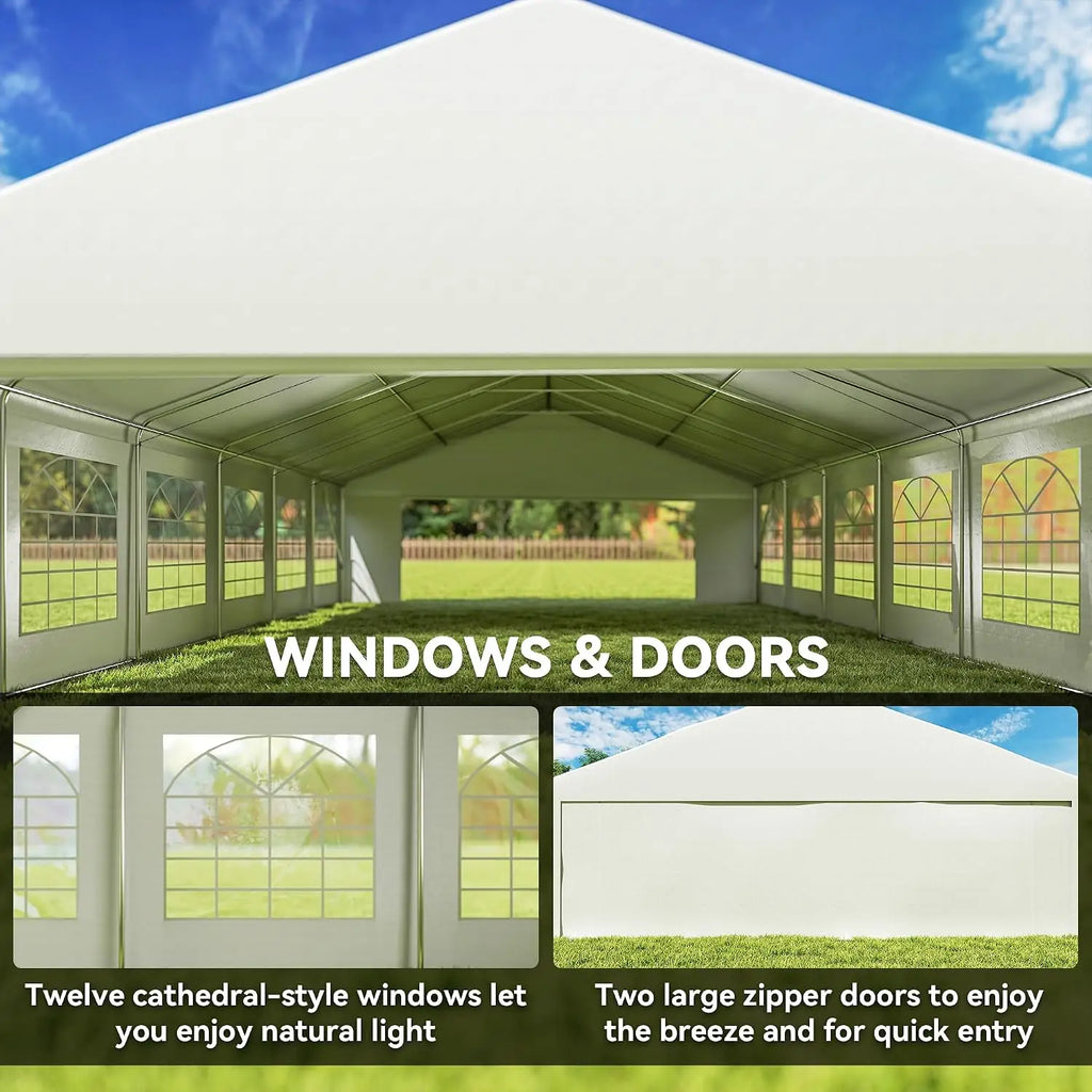 23 x 39 ft Heavy Duty Party Tent with Removable Sidewalls, White, Custom