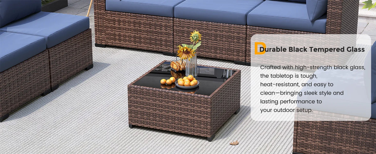 UDPATIO Outdoor Furniture 8-Piece Wicker Patio Set with 44" Fire Pit Table