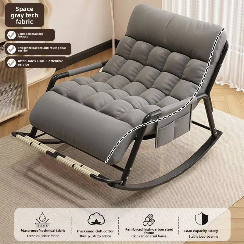 Lazy double folding rocking chair, adjustable 5 postures: adult home balcony leisure chair, made of technical fabrics