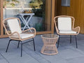 Boho Style Patio Set for Small Spaces，3 Piece Rattan Patio Bistro Set,Outdoor Wicker Furniture with 2 Chairs and Glass Top Table