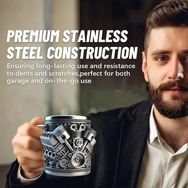 Stainless Steel &ResinCup V8 & V6,Engines Design Mug, Durable & Stylish Rust-Proof Coffee Mug for Car Enthusiasts & Novelty Gift
