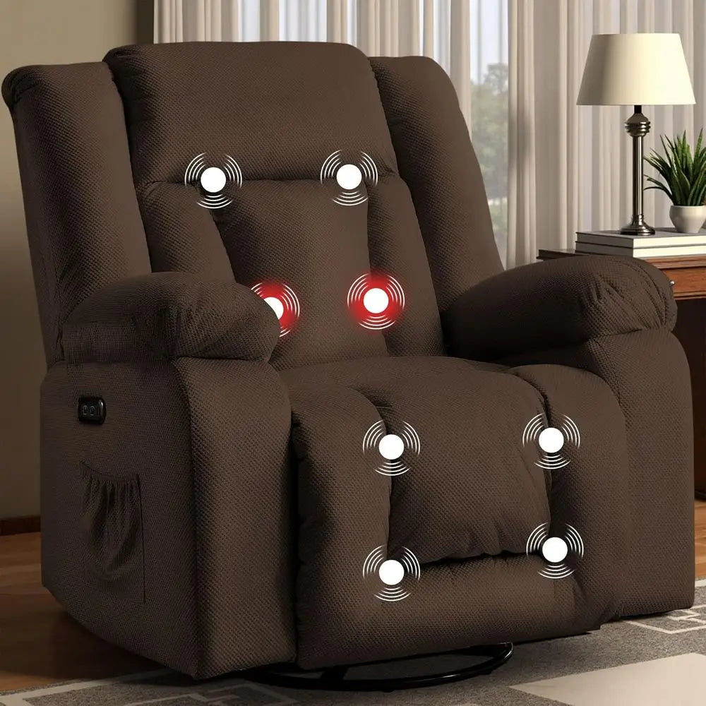 Adult Ergonomic Swivel Rocker Recliner with Heat and Massage for Living and Bedroom Spaces
