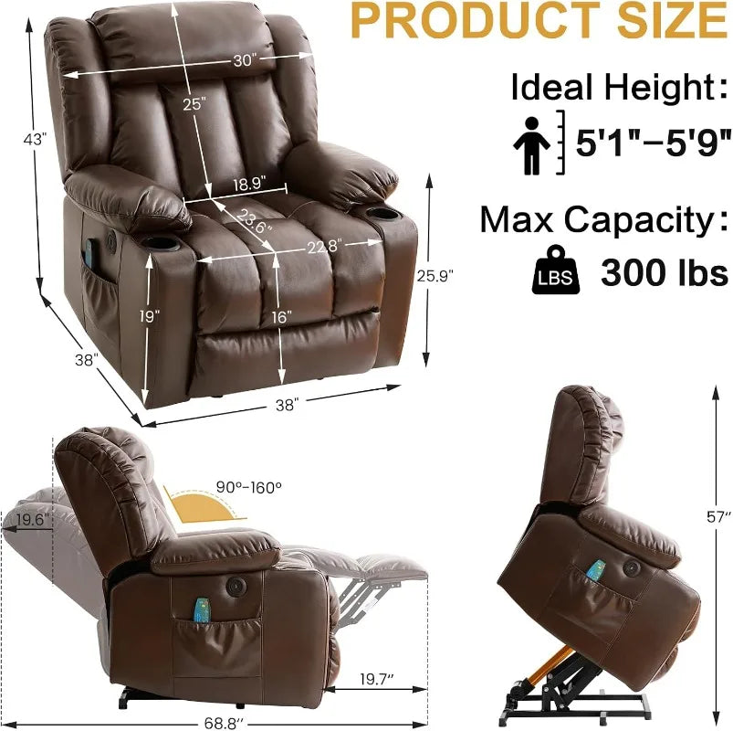 PARKOL Power Lift Recliner Chair for Elderly & Seniors, Breathable Leather Electric Recliner with Vibration Massage & Lumbar