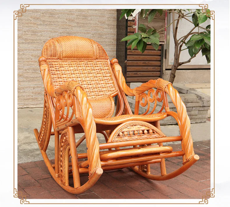 Balcony Siesta Elderly Natural Rattan Chair Rocking Chair Leisure Easy Chair Household