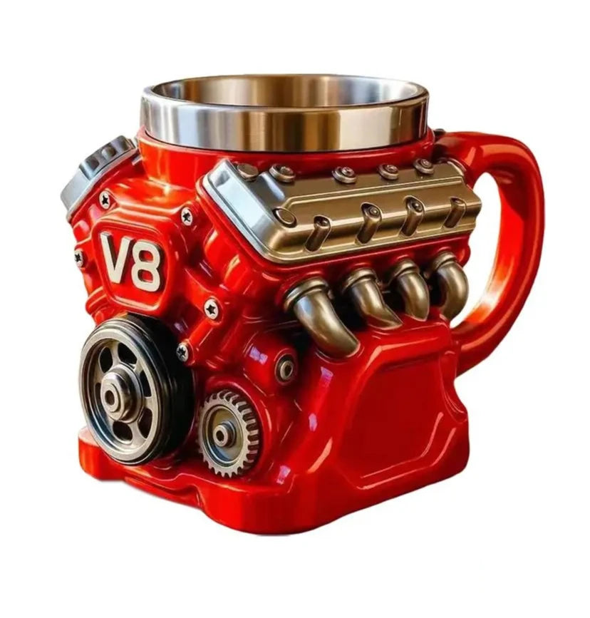 Retro V6 V8 Engine Coffee Mug Personalized Stainless Steel Wall Insulation Mug for Men Xmas New Year Gifts Home Office Use