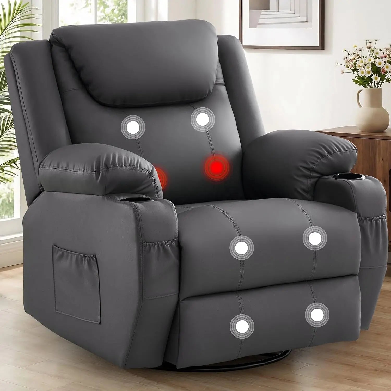 Oversized 360° Swivel Rocker Recliner Chair with Heat & Massage, Manual Recliner for Adults, Custom