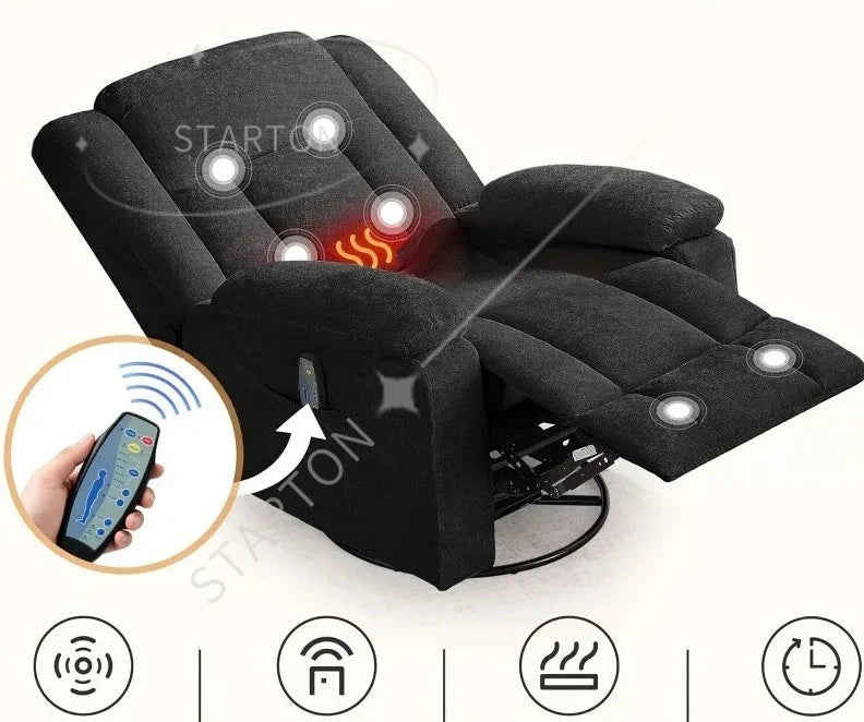 360° Swivel Rocker Recliner with Massage and Heating, Nursery Rocking Chairs，Korser Rocker Recliner Chair for Adults