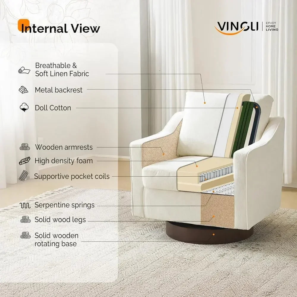 Swivel Accent Chairs Set of 2, 360° Upholstered Armchairs for Home, Living Room, Bedroom, Reading Room, Club in Chenille Beige