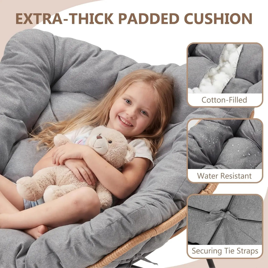Thick Cushion Rattan Rocking Egg Chair with Straps for Patio Garden Balcony Lawn Backyard Living Room Bedroom 450lbs, Customized