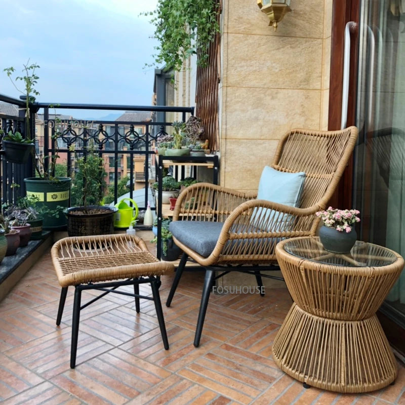 Rattan Chair Three Piece Set Balcony Table Modern Outdoor Furniture Combination Armrest Single Rattan Sofa Outdoor Chairs