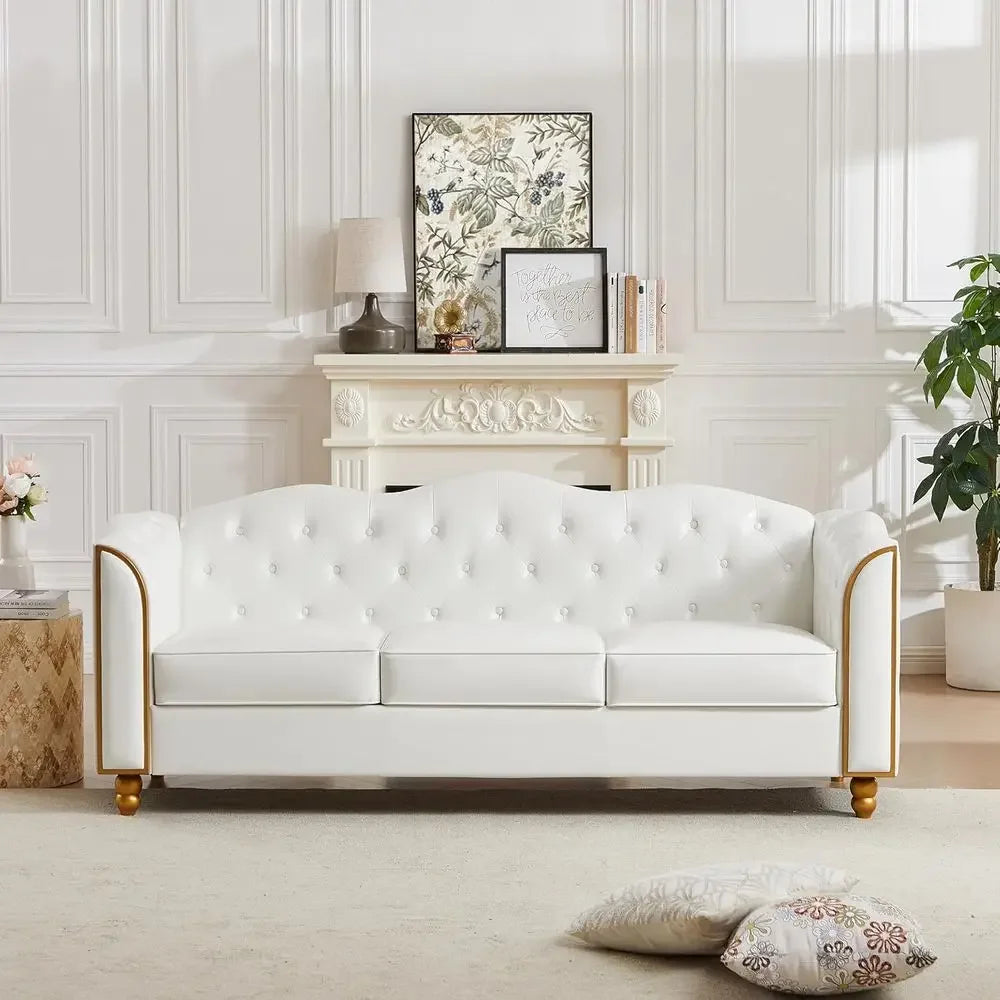 78" Leather Soa Couch, Sot 3 Seater Soa Couches or Living Room, Button Tuted Comy Couch ern Soa with Upholstered Cushion, Gold T