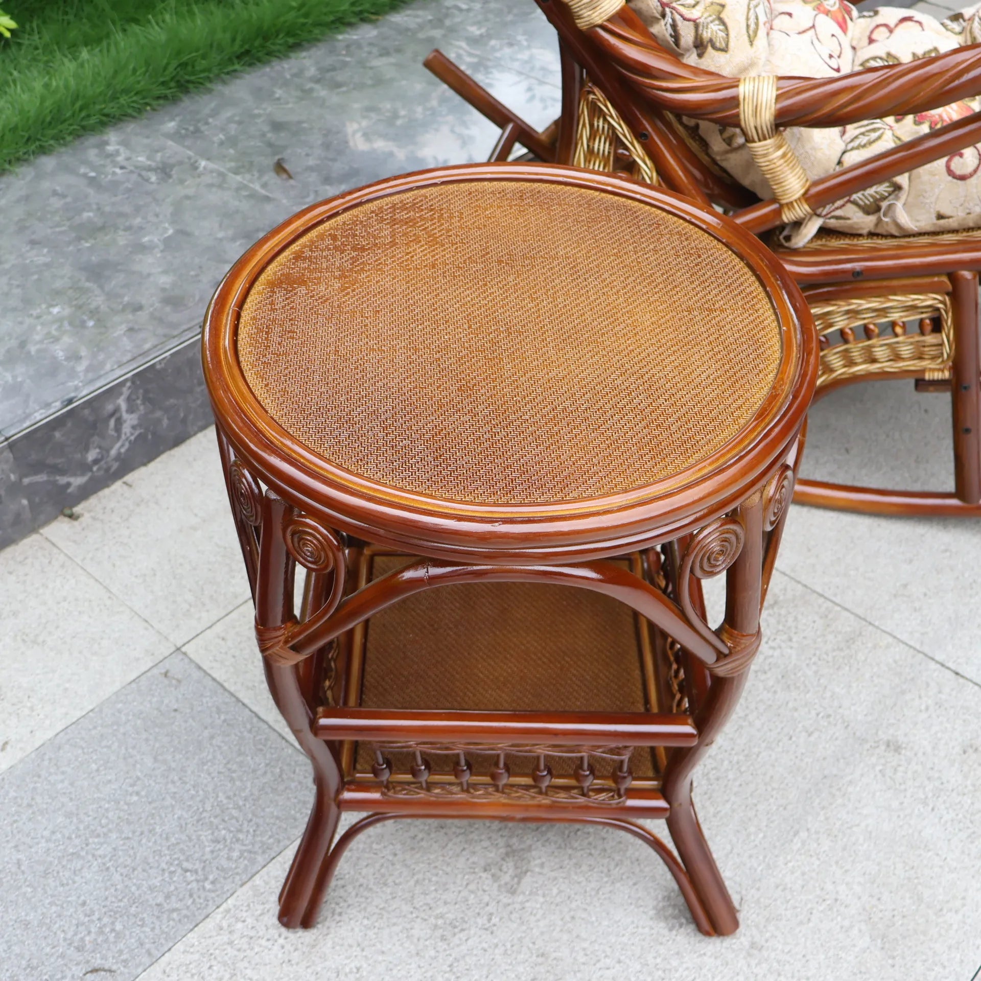Balcony elderly rattan chair household large medium new Chinese real rattan recliner