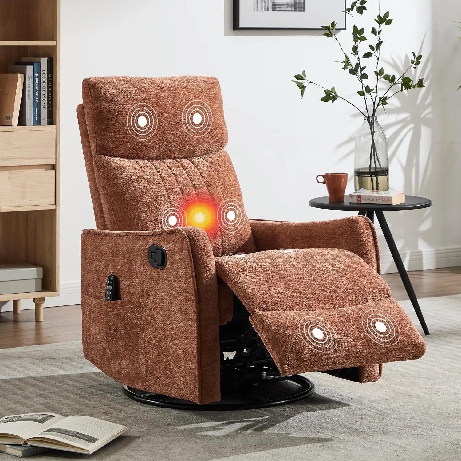 Manual Swivel Rocker Recliner Chair for Adults, Overstuffed Reclining Glider Chair for Nursing with Vibration Massage &, Custom