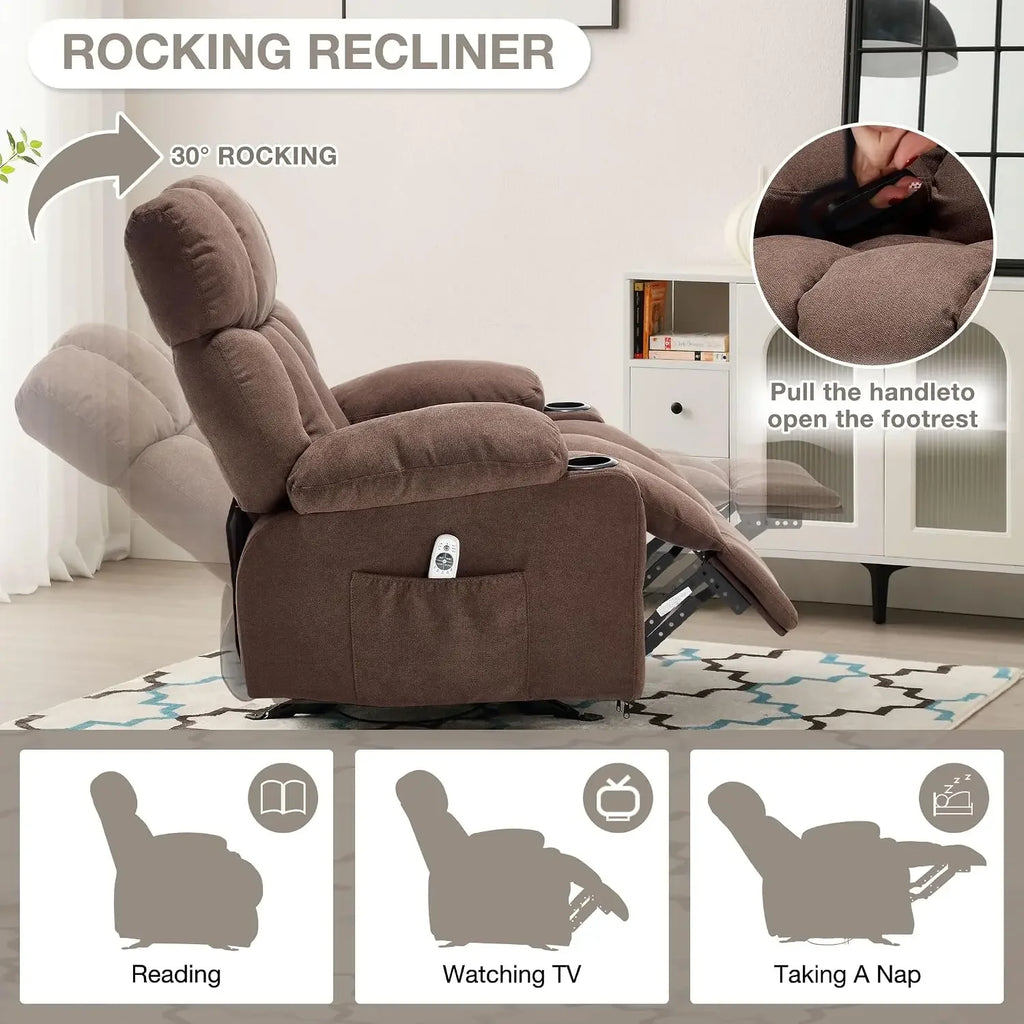 New Best Deal US Shipping Ergonomic Massage Recliner Chair with Heat and Vibration Overstuffed Rocking Lounge Chair with Side Po
