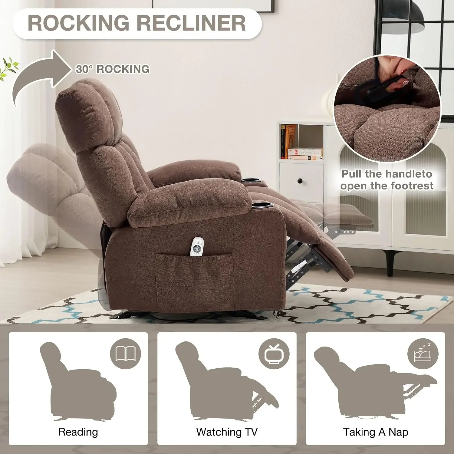 New Best Deal US Shipping Ergonomic Massage Recliner Chair with Heat and Vibration Overstuffed Rocking Lounge Chair with Side Po