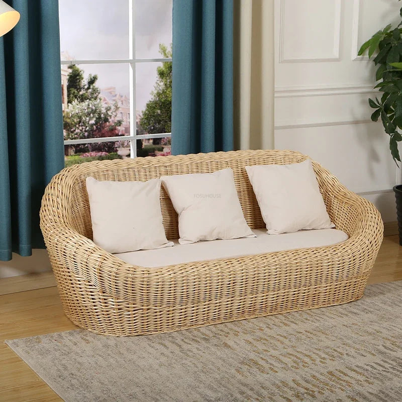 Modern Rattan Lazy Garden Sofa Chair Set Outdoor Patio Balcony Terrace Furniture Wicker Tatami Leisure Coffee Table Indoor
