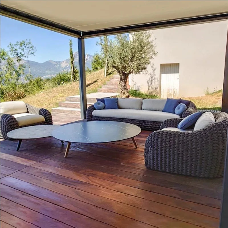 HYS Outdoor Rattan Sofa Combination Villa Courtyard Hotel Model Room Living Room Outdoor Homestay Leisure Rattan Chair