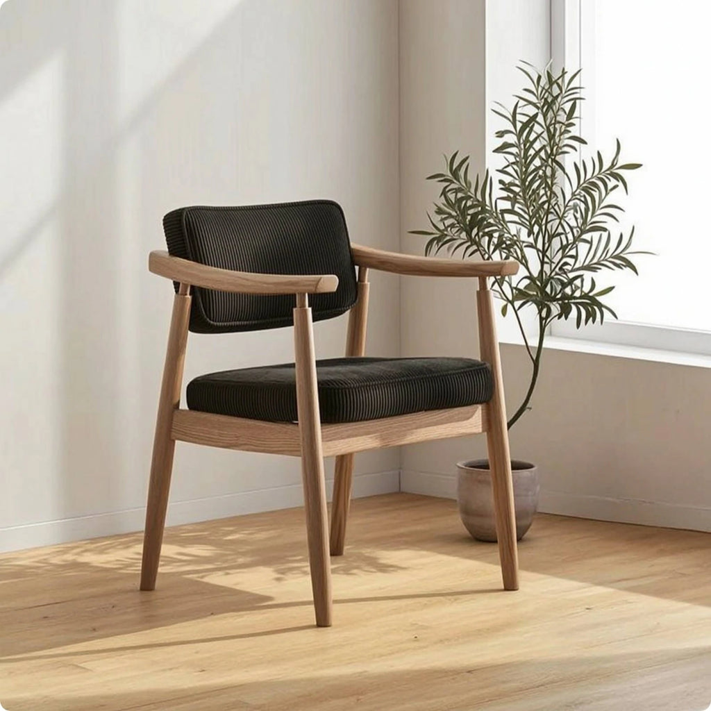 Corduroy Armchair Padded Ash Wood Chair Wood Chair with Cushions Minimalist for Reading Corner, Dining Room