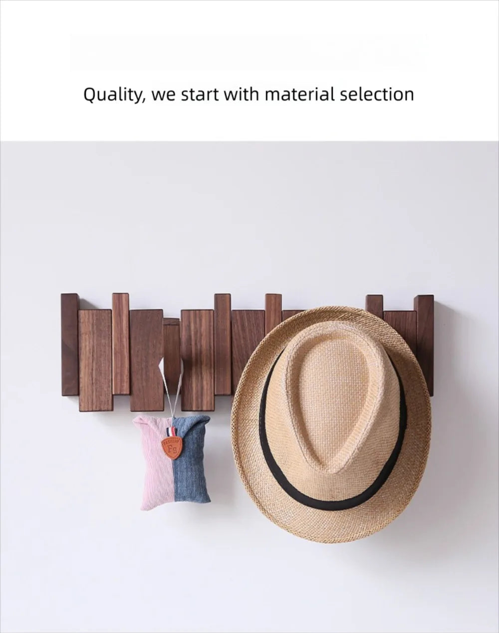 New Wall Mounted Wood Coat Racks Piano Key Shaped with 8 Hooks Entry Door Porch Hanging Hook Art Hats Organizer Keys