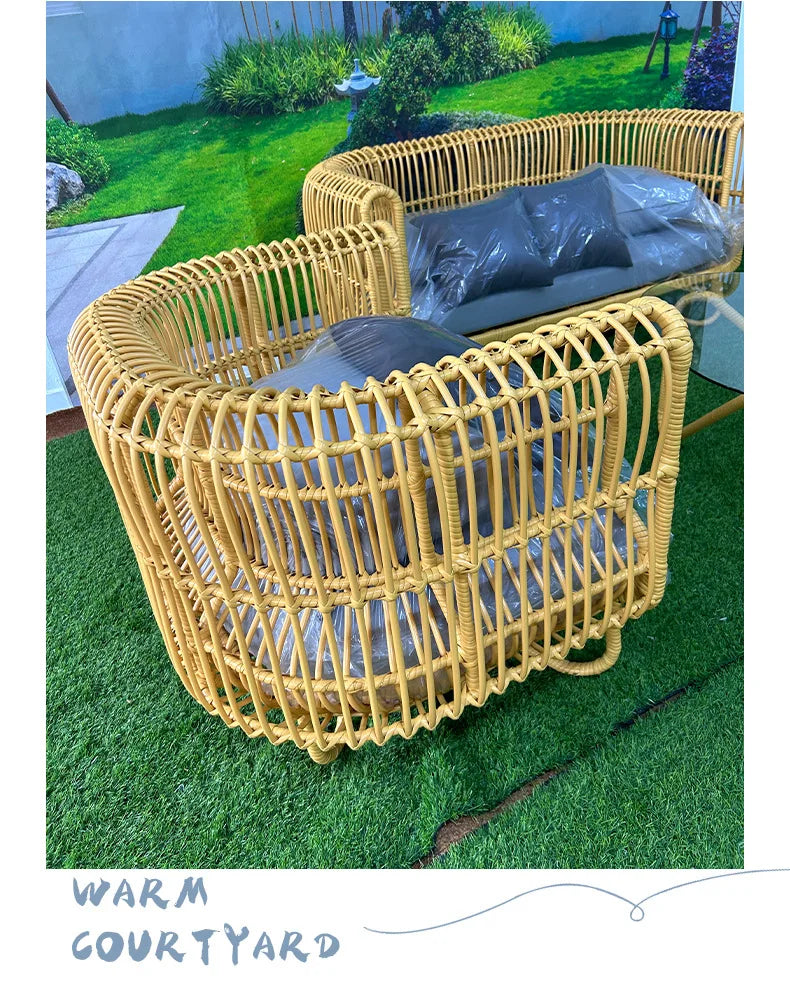 Outdoor rattan sofa coffee table combination courtyard garden terrace casual woven rattan chair outdoor waterproof and sunscreen