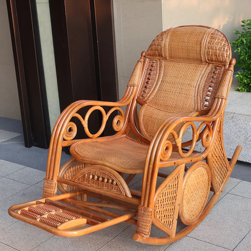 Natural rattan rocking chair elderly recliner balcony