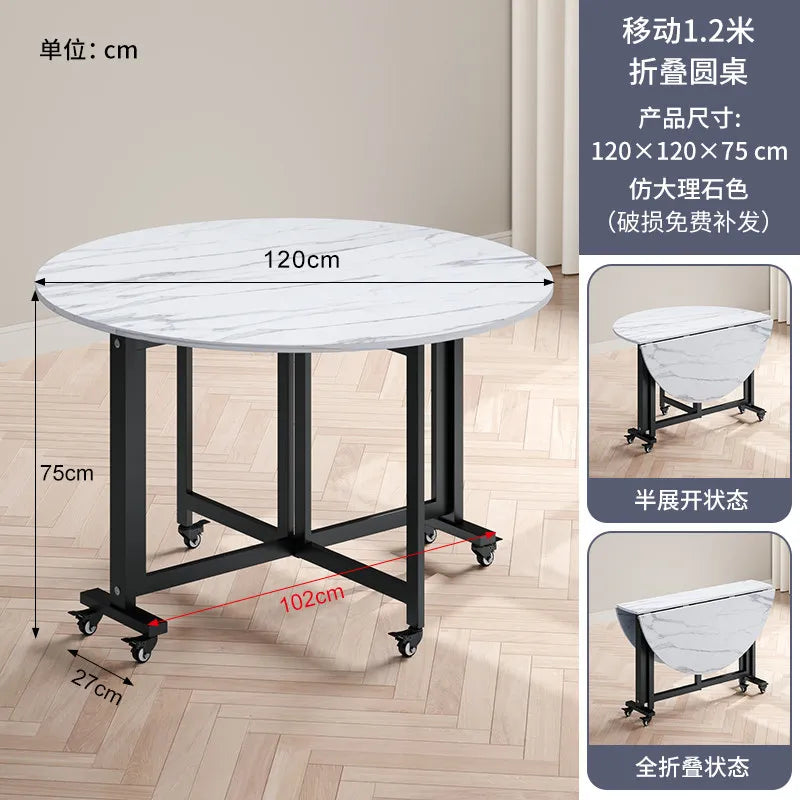 Folding table Household dining table Small apartment round table Multifunctional installation-free mobile simple round dining