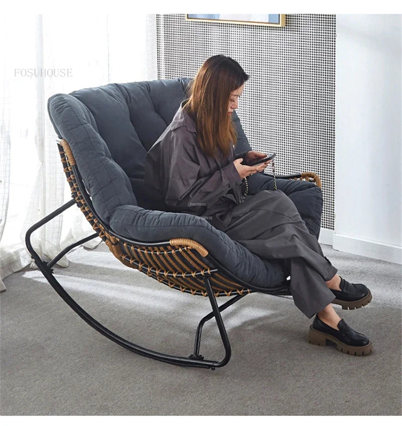 Nordic Lazy Living Room Chairs Home Balcony Rocking Chairs Reclining Sofas Rattan Sofa Leisure Rocking Chair Home Furniture