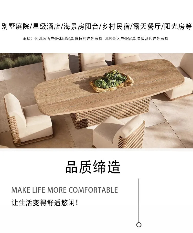 Nordic Outdoor Sofa Courtyard Villa Solid Wood Vine Weaving Courtyard Hotel Rainproof Furniture