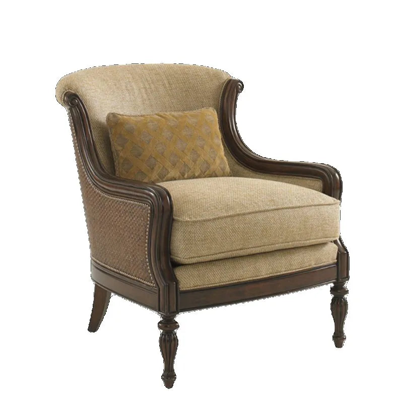 American retro solid wood single chair sofa backrest rattan made old tiger chair villa living room leisure chair customization