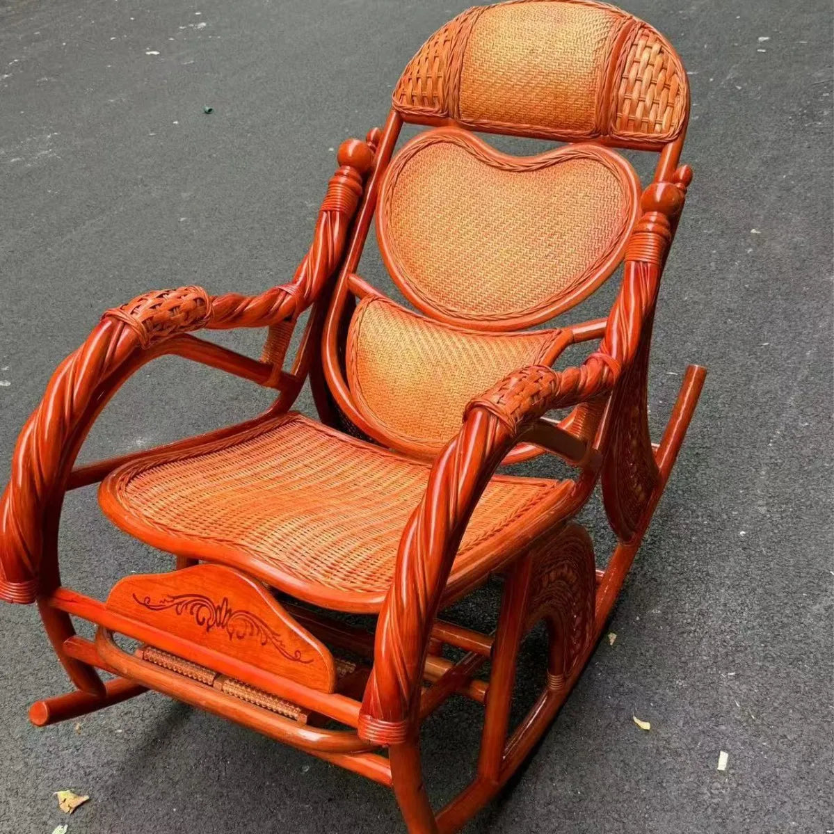 Balcony elderly rattan chair household large medium new Chinese real rattan recliner