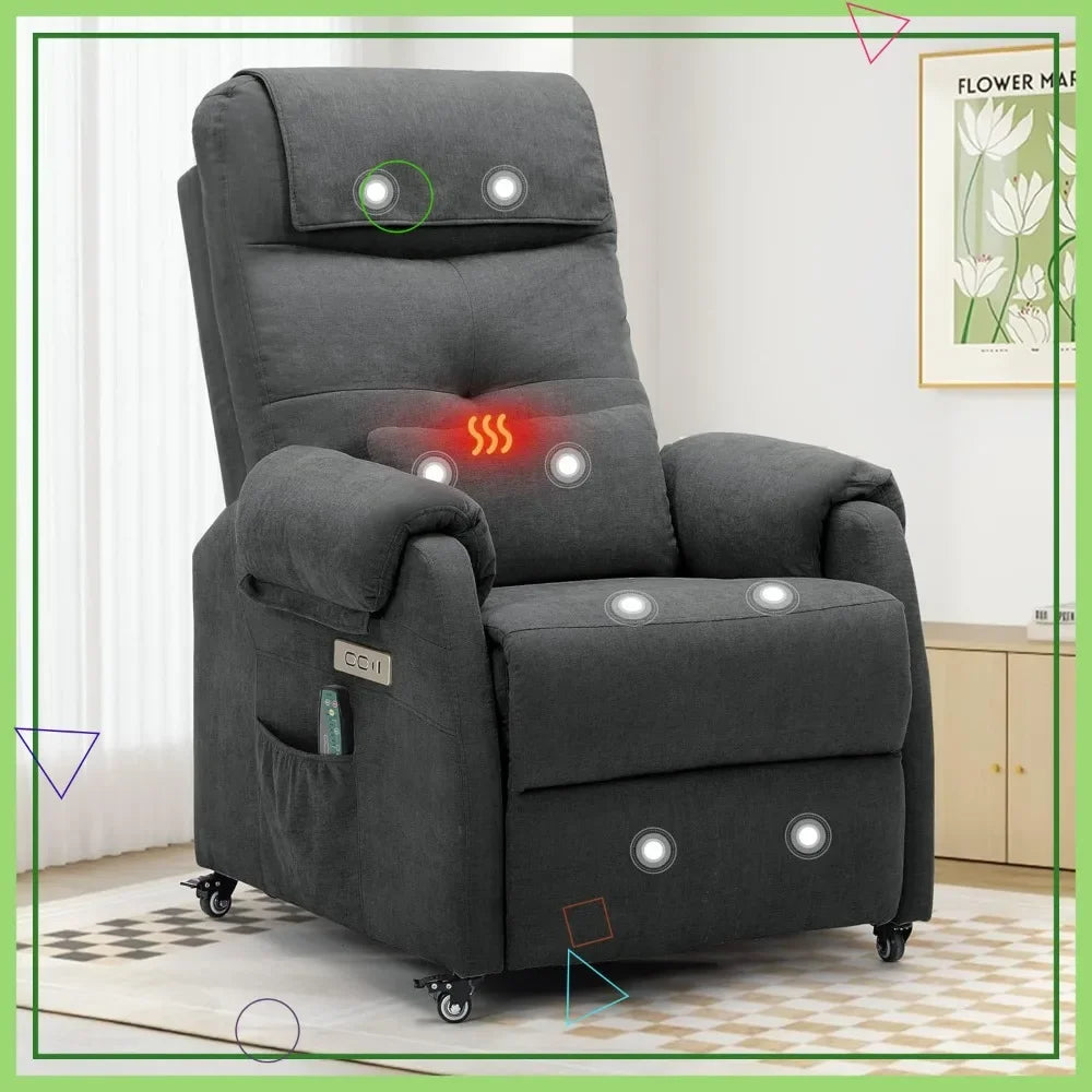 Electric Recliner Chair with Massage & Heat, USB/Type-C Ports, Rollers for Small Spaces - Fabric Comfort for Living Room/Bedroom