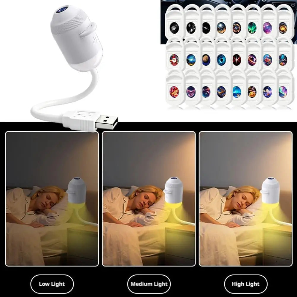 USB Star Projector Light with Clear Image Adjustable Brightness 2-in-1 Mini Galaxy Projector Night Light Touch Control For Car