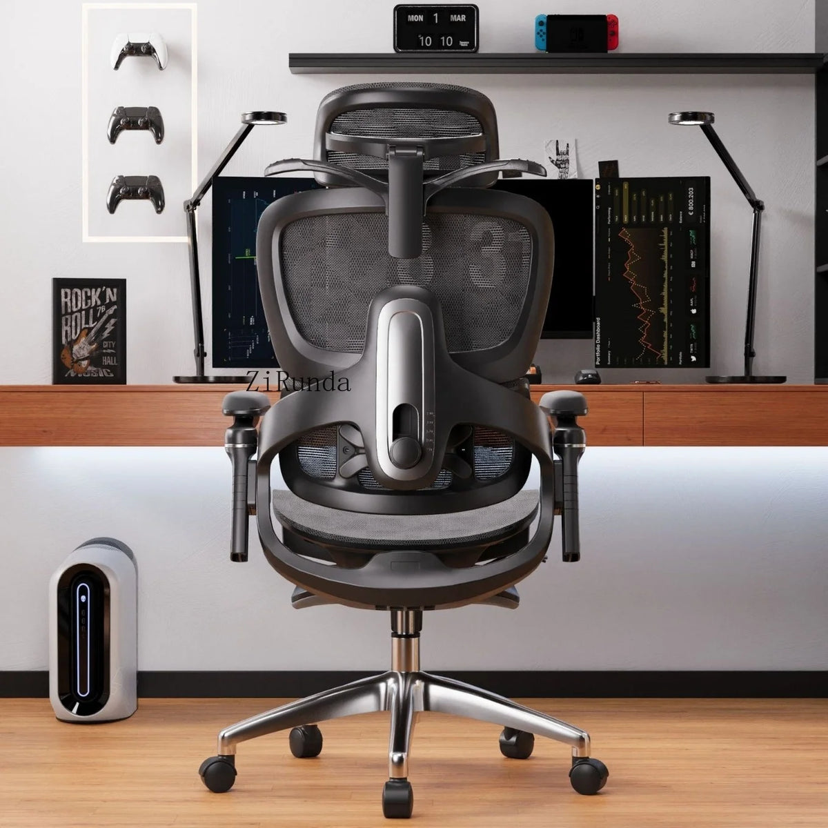 Ergonomic mesh office chair, modern fatigue-free long-sitting comfortable reclining raised 360 rotating office chair