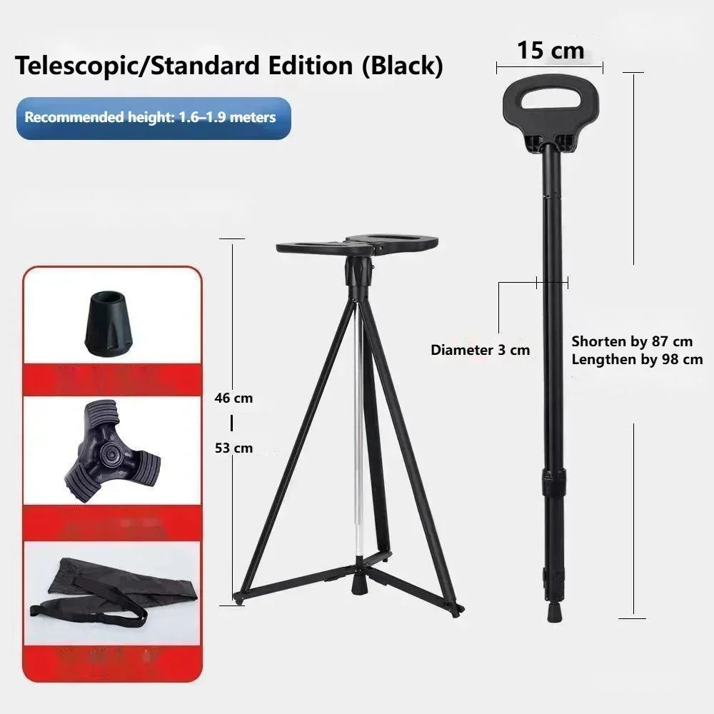 Crutch Chair For The Elderly Folding Non-slip Cane Crutch Bench With Stool Seat Can Sit Lightweight Multifunctional Crutch