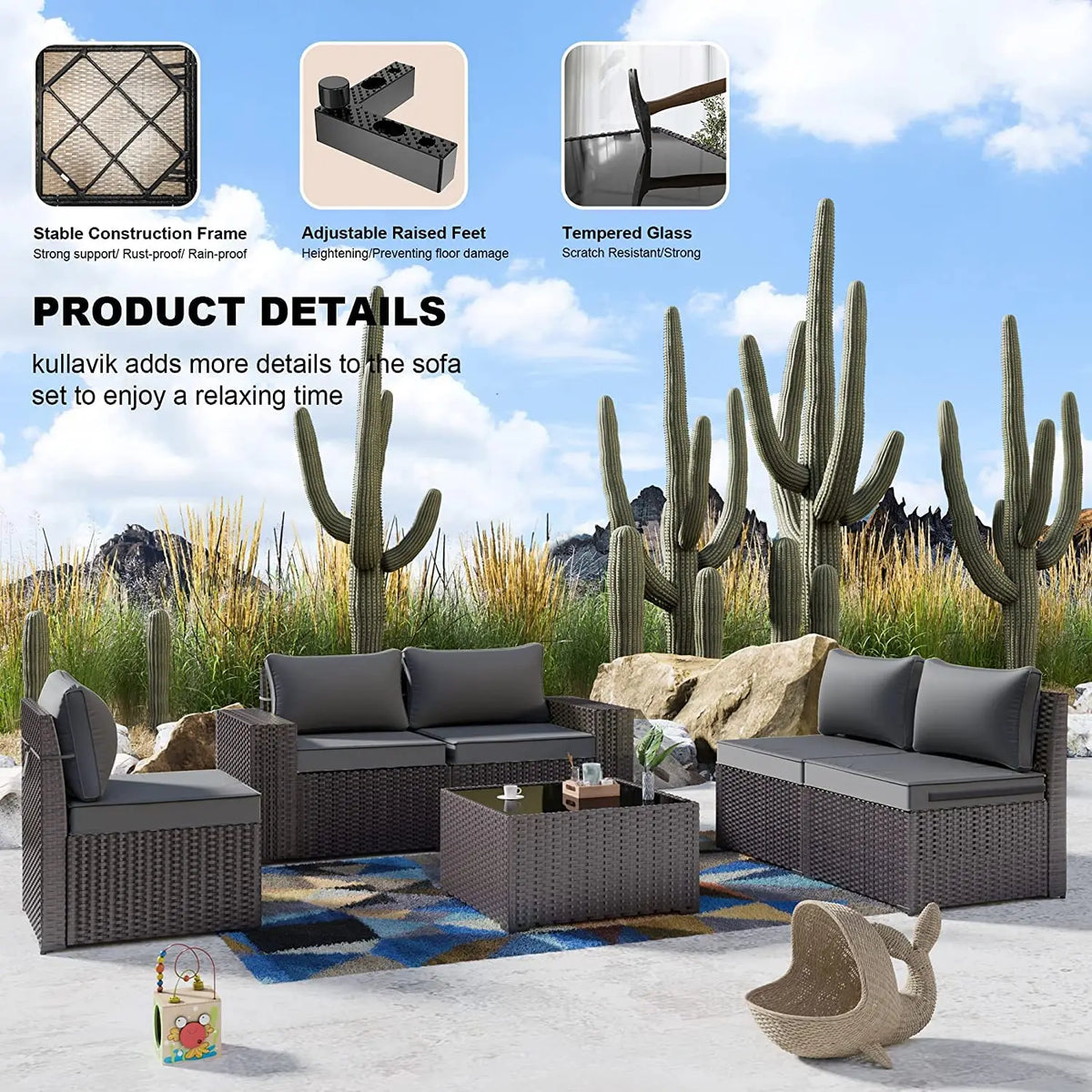 12 Piece Outdoor Wicker Sectional Sofa Set, Patio Garden Furniture, PE Rattan, Customized