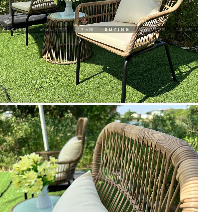 Outdoor garden courtyard rattan weaving chair outdoor living room coffee table rattan art table and chair furniture