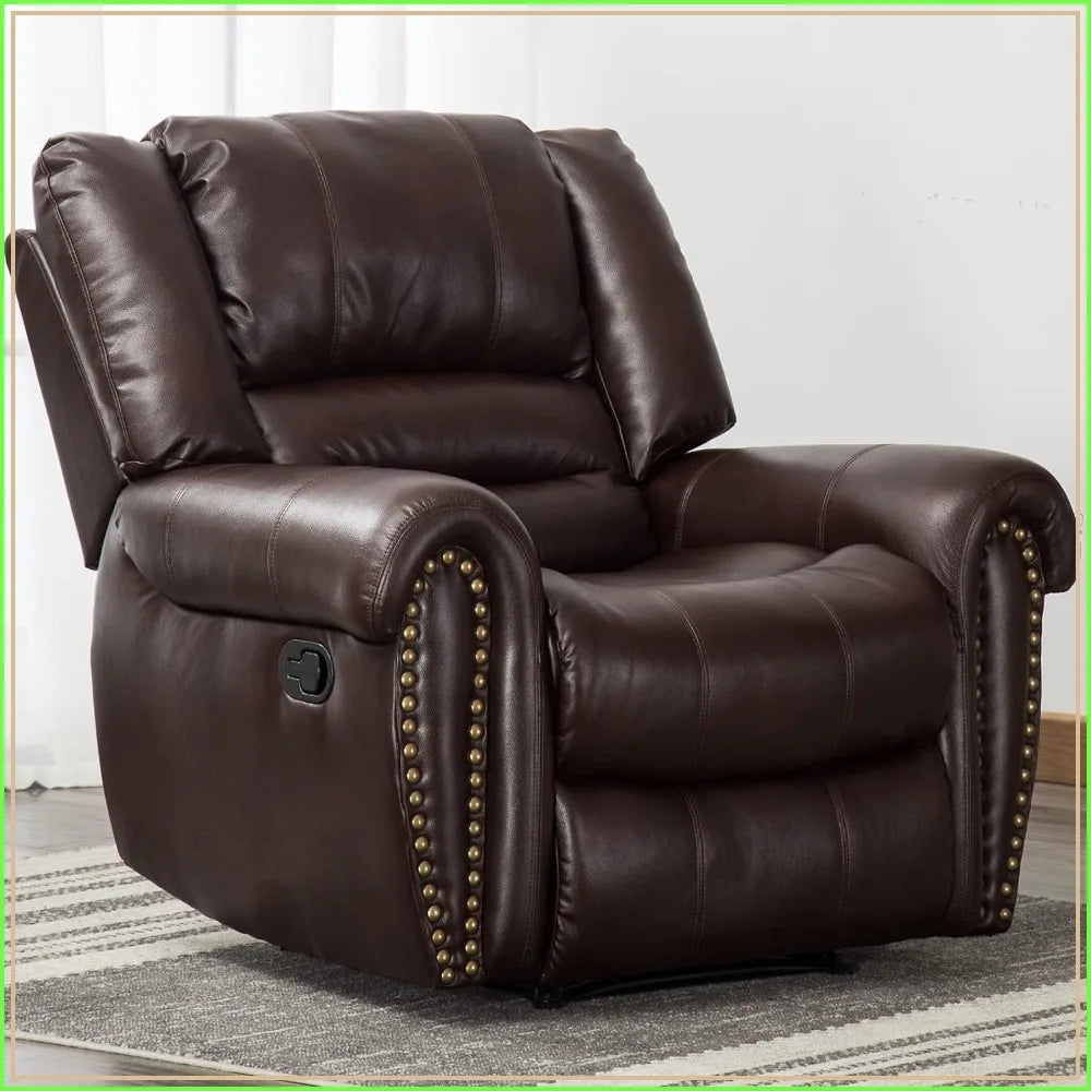 Leather Recliner Chair for Living Room, Manual Single Sofa with Footrest, Brown